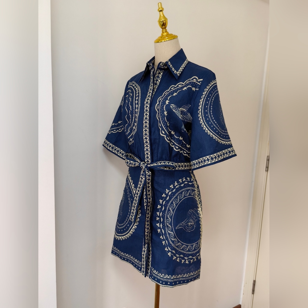 Alemais Oceane belted printed linen mini shirt dress - Picture 5 of 11